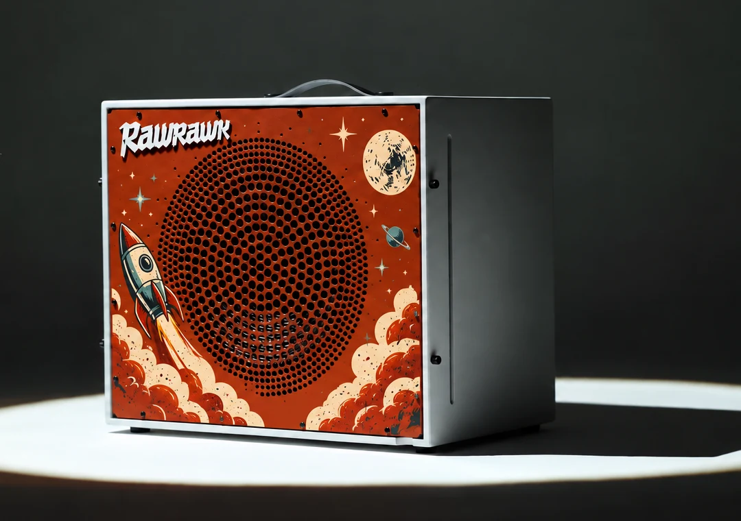 Quasar concept mockup: Rocket Riot artwork on the Corten Airframe
