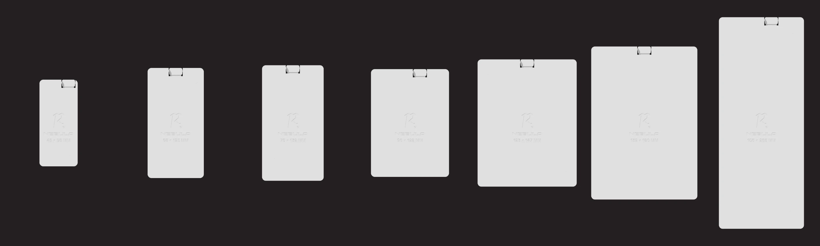 Top views of the seven included Nebula plate sizes in Rawrawk grey